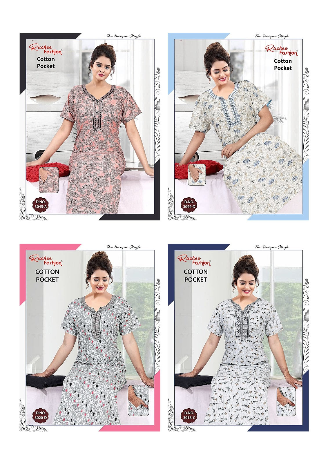 Pocket 3008-3037 Ruchee Fashion Night Gowns Manufacturer India