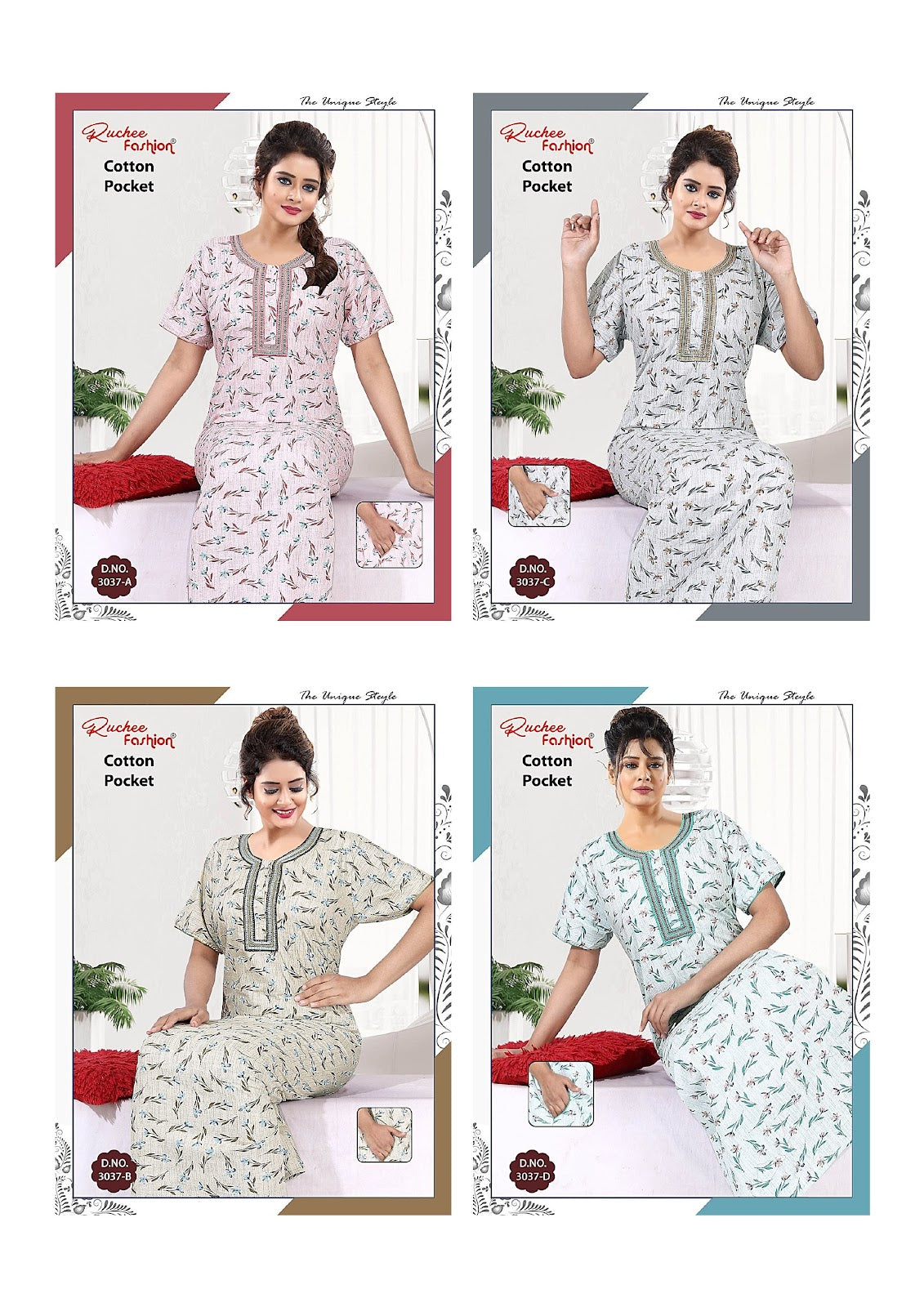 Pocket 3008-3037 Ruchee Fashion Night Gowns Manufacturer India