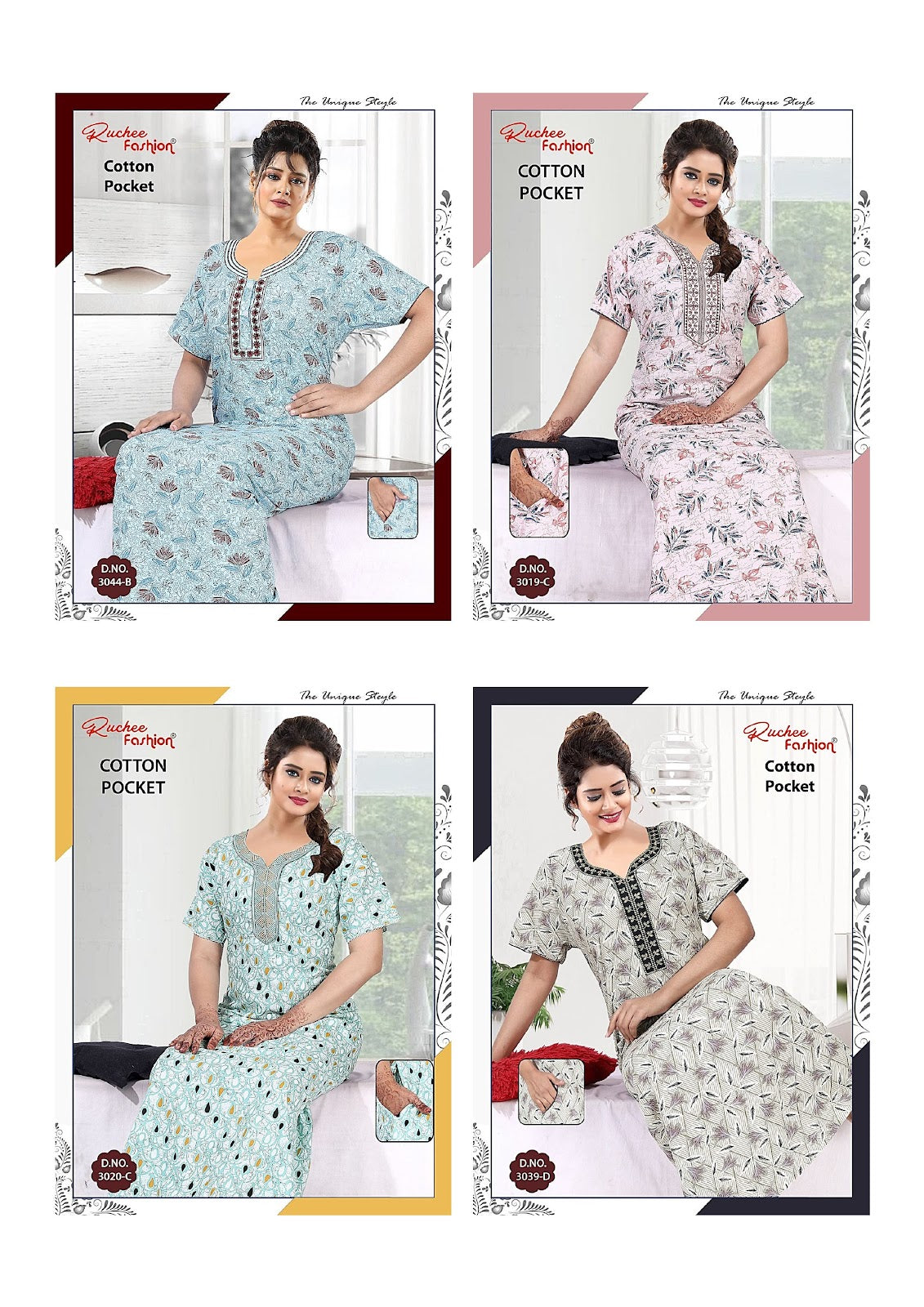 Pocket 3008-3037 Ruchee Fashion Night Gowns Manufacturer India