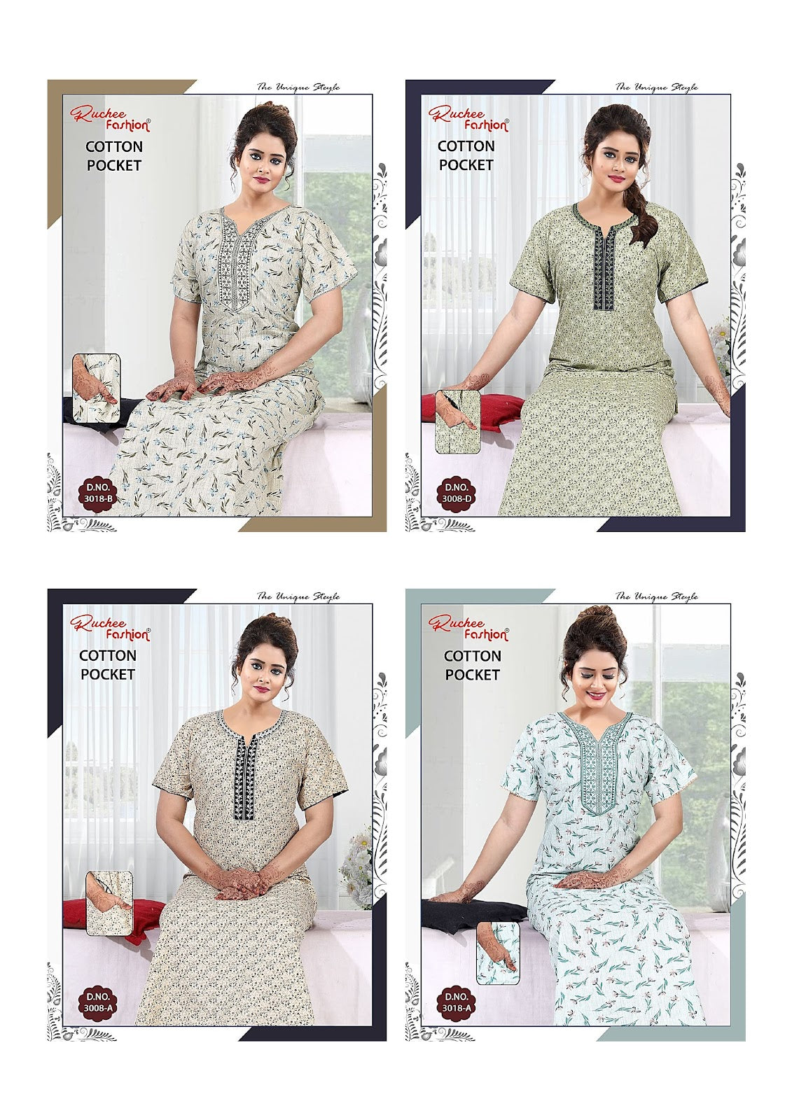 Pocket 3008-3037 Ruchee Fashion Night Gowns Manufacturer India