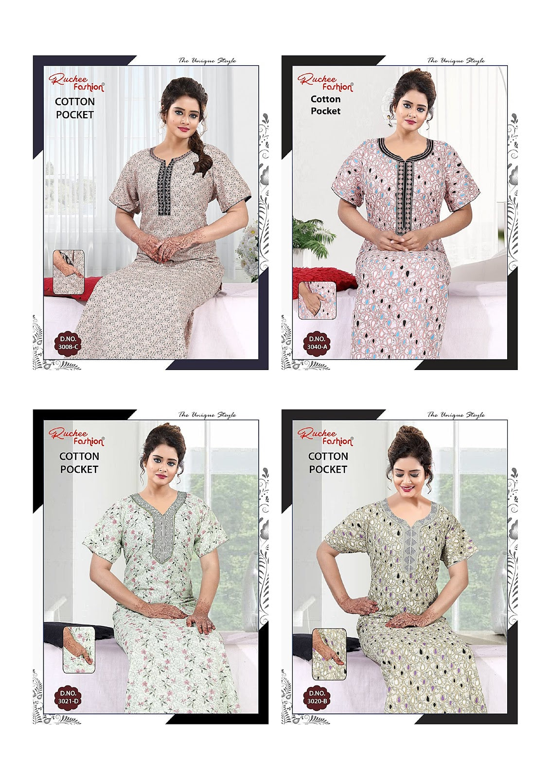 Pocket 3008-3037 Ruchee Fashion Night Gowns Manufacturer India