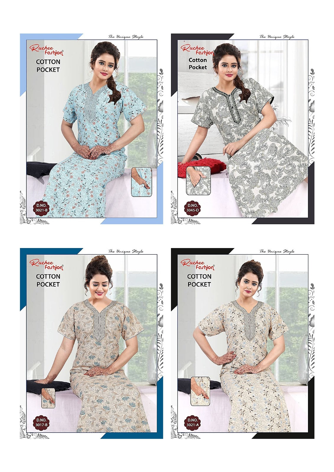 Pocket 3008-3037 Ruchee Fashion Night Gowns Manufacturer India