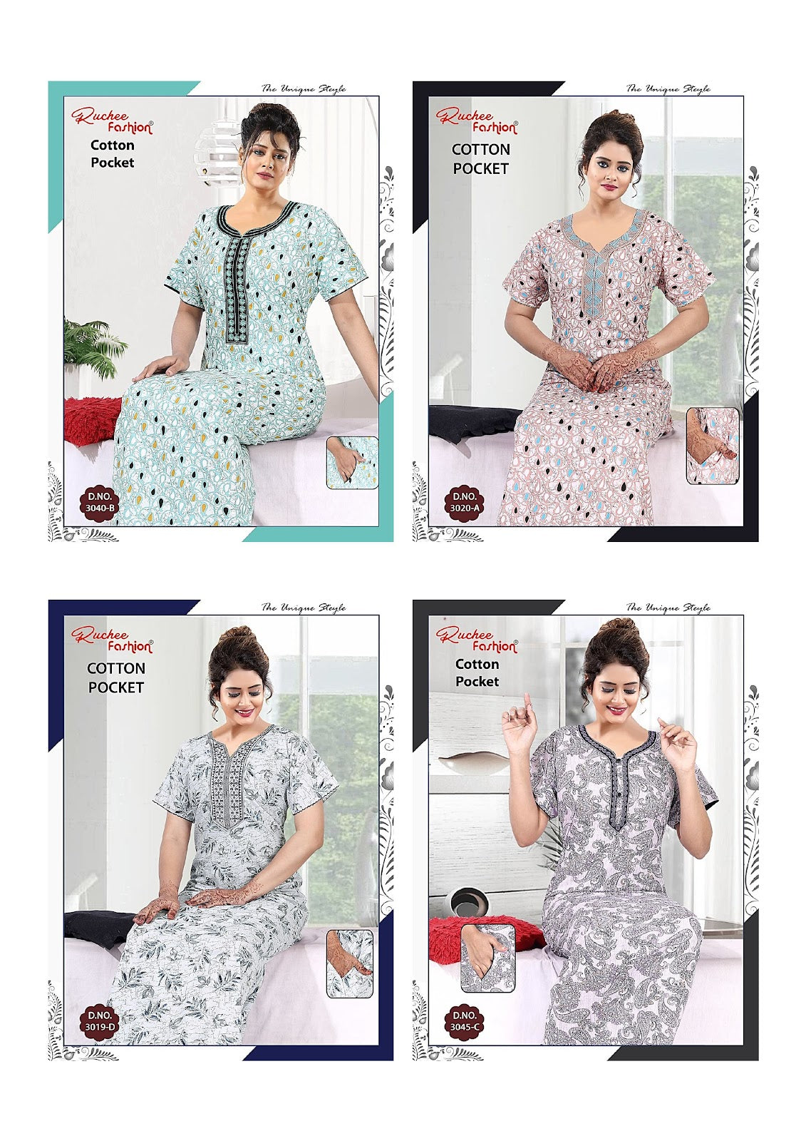 Pocket 3008-3037 Ruchee Fashion Night Gowns Manufacturer India