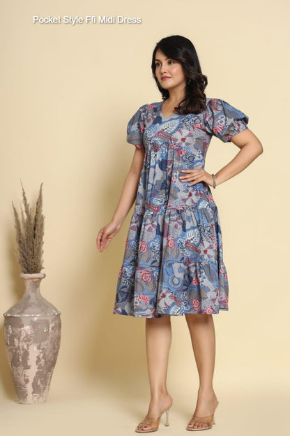 Pocket Style Ffi Cotton Midi Dress Exporter Ahmedabad