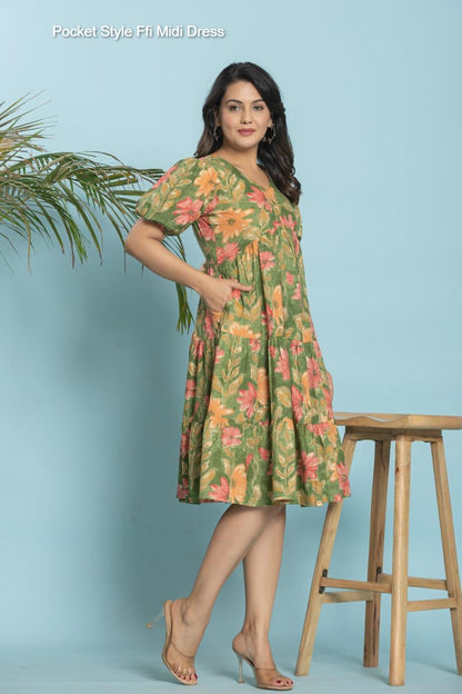 Pocket Style Ffi Cotton Midi Dress Exporter Ahmedabad