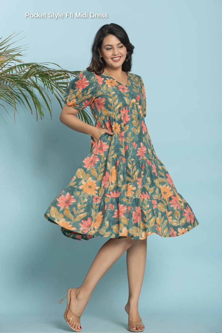 Pocket Style Ffi Cotton Midi Dress Exporter Ahmedabad