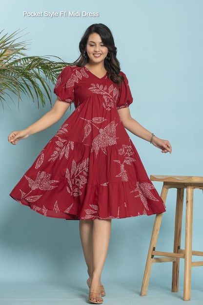 Pocket Style Ffi Cotton Midi Dress Exporter Ahmedabad