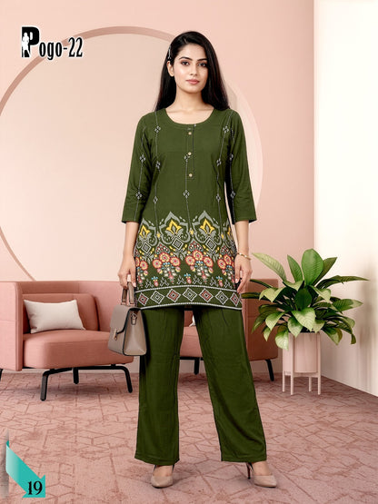 Pogo 22 Prmnt Rayon Co Ord Set Wholesaler Gujarat