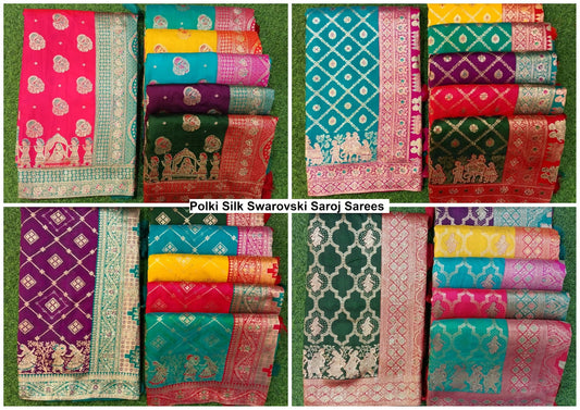 Polki Silk Swarovski Saroj Sarees Wholesaler Ahmedabad