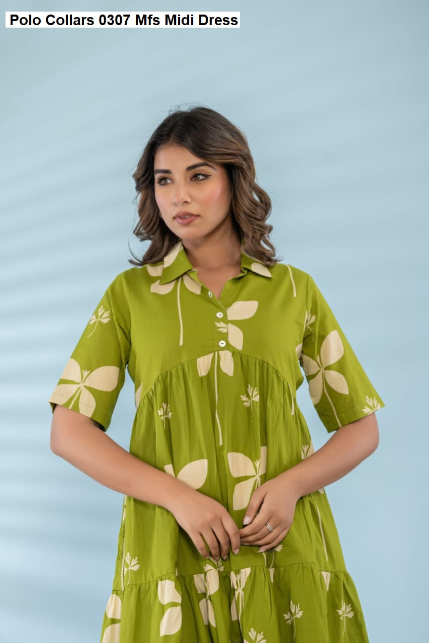 Polo Collars 0307 Mfs Cotton Midi Dress Manufacturer Ahmedabad