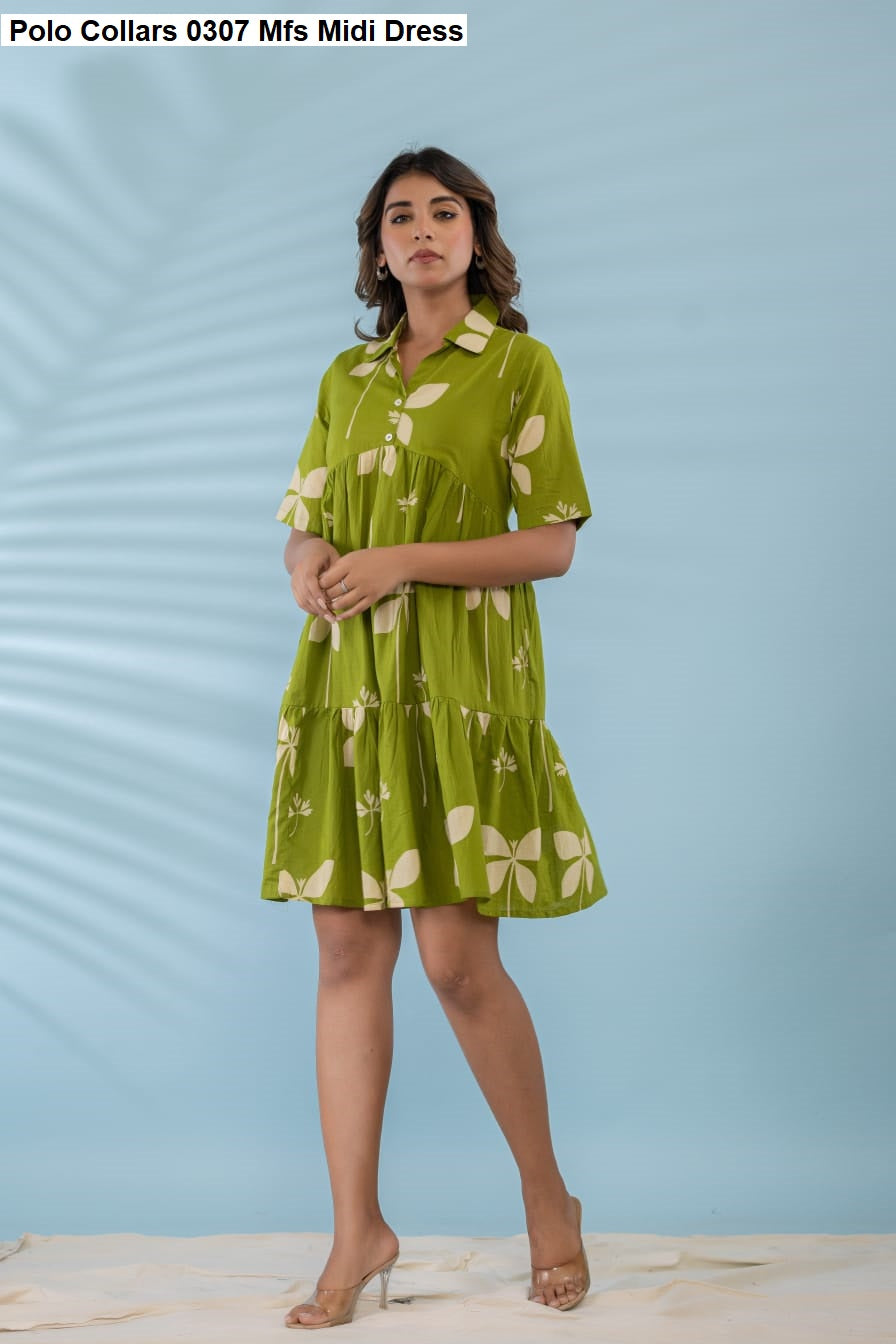 Polo Collars 0307 Mfs Cotton Midi Dress Manufacturer Ahmedabad