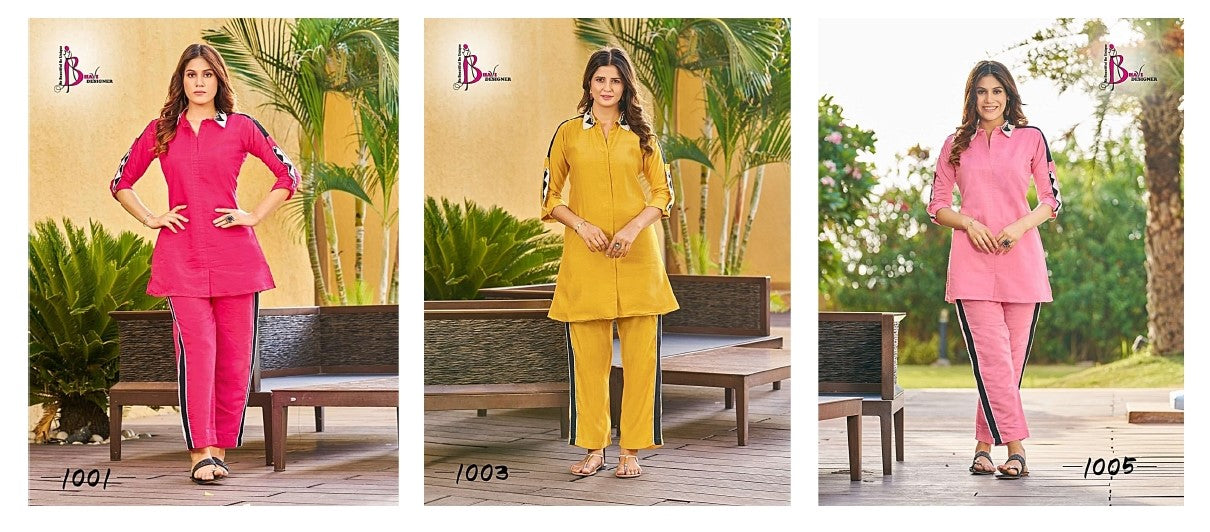 Polo Collars Bhavi Designer Roman Silk Co Ord Set Wholesaler Gujarat