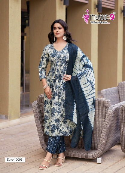 Pooja Vol 10 Mystic 9 Rayon Foil Readymade Pant Style Suits Wholesaler Ahmedabad
