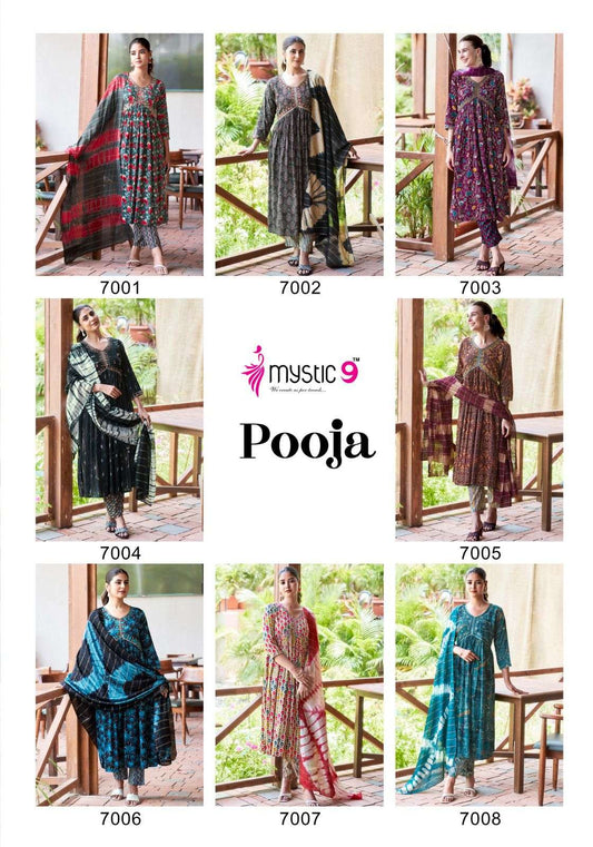 Pooja Vol 7 Mystic 9 Reyon Readymade Pant Style Suits Manufacturer Gujarat