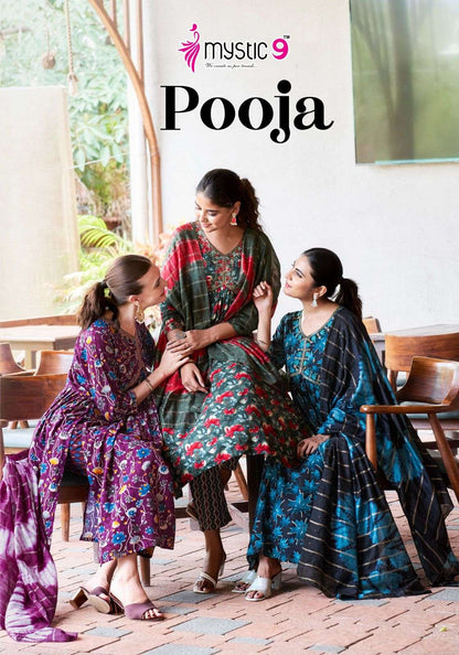 Pooja Vol 7 Mystic 9 Reyon Readymade Pant Style Suits Manufacturer Gujarat