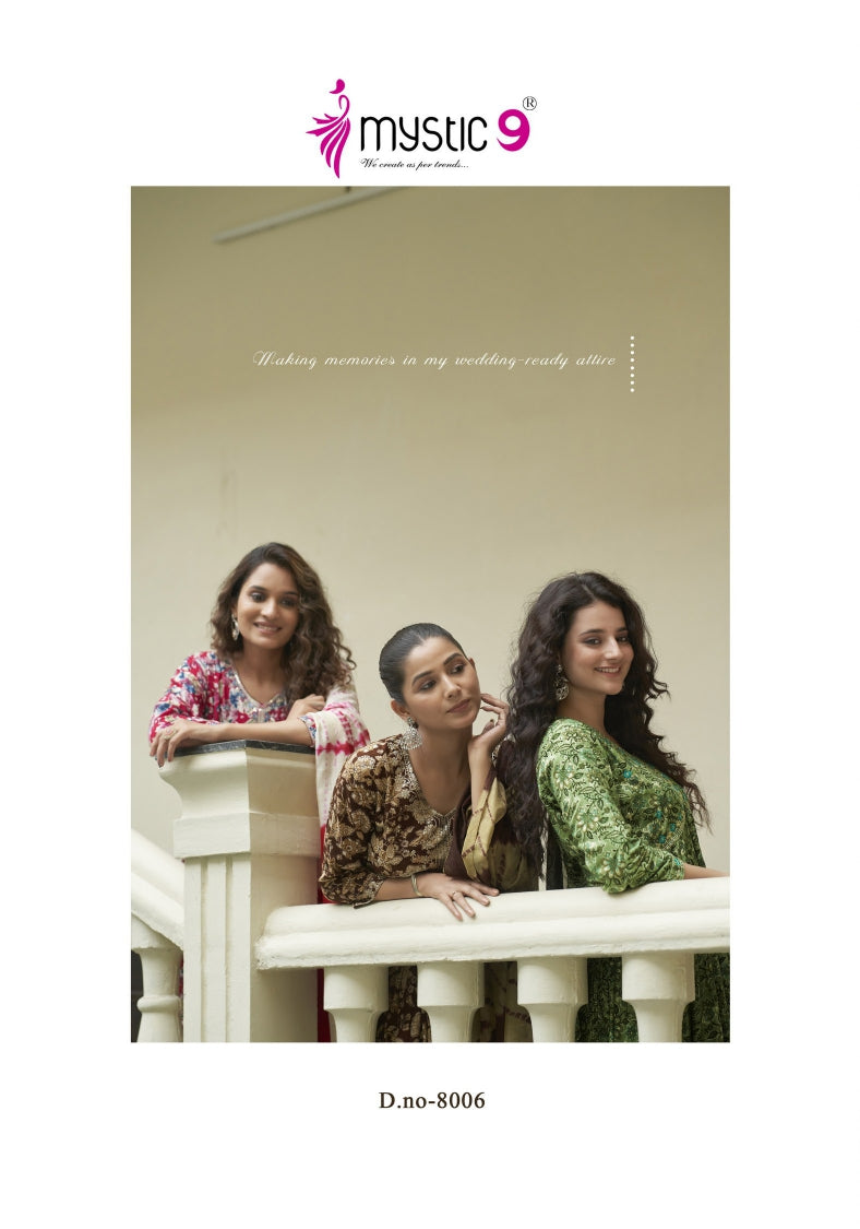 Pooja Vol 8 Mystic 9 Reyon Readymade Pant Style Suits Supplier