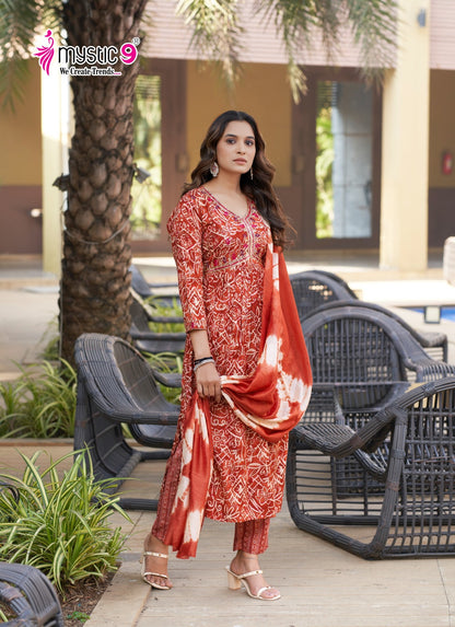Pooja Vol 9 Mystic 9 Reyon Readymade Pant Style Suits Wholesale