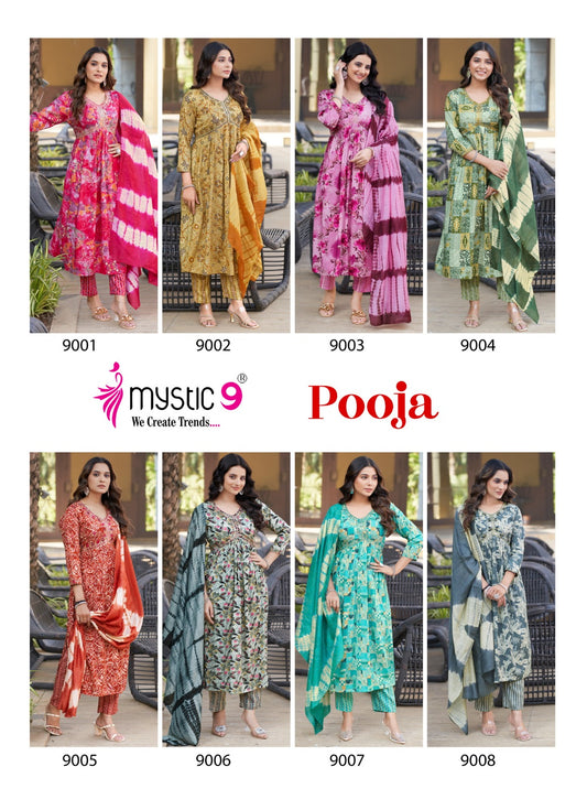 Pooja Vol 9 Mystic 9 Reyon Readymade Pant Style Suits Wholesale