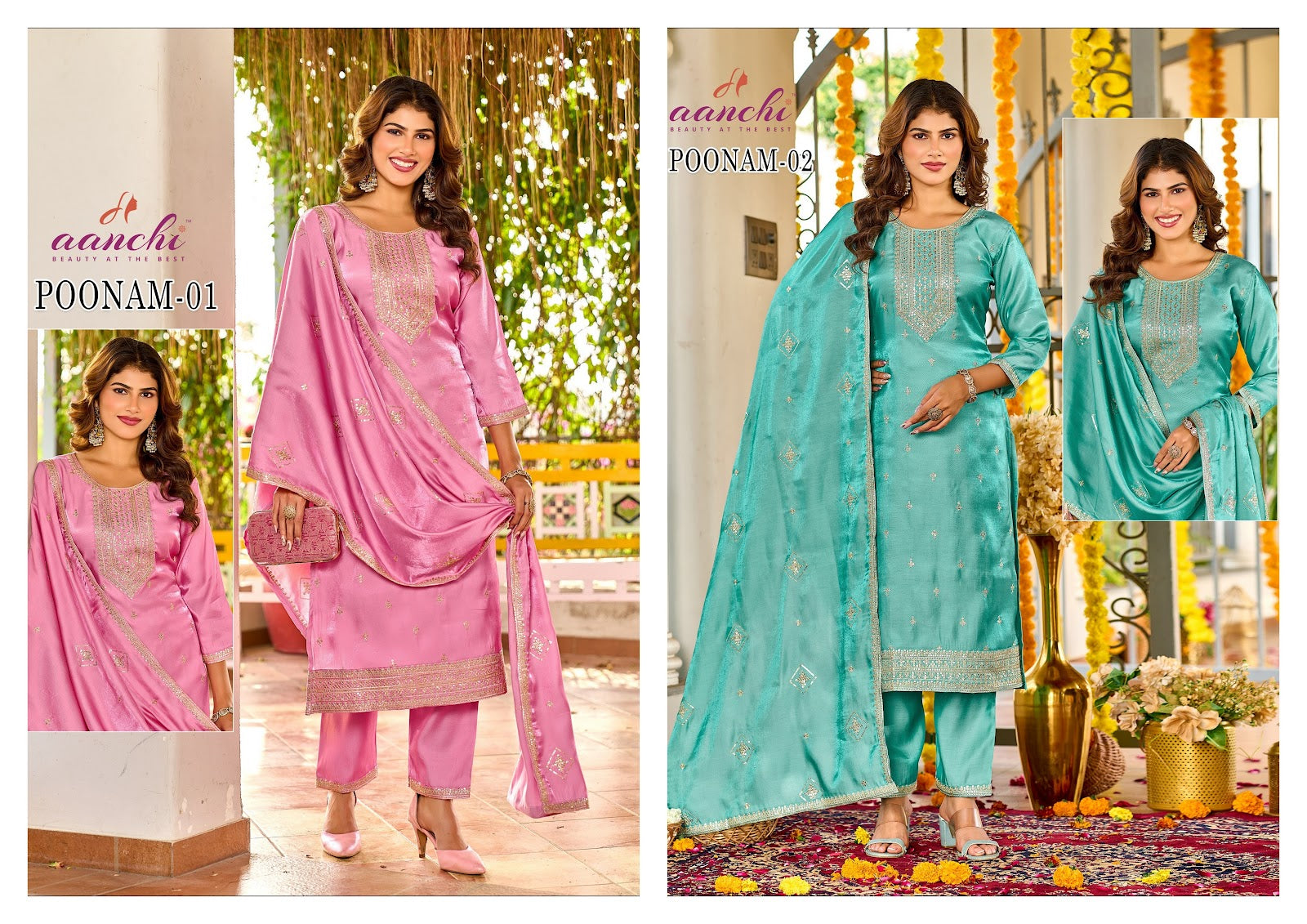 Poonam Aanchi Roman Readymade Pant Style Suits Wholesale Price