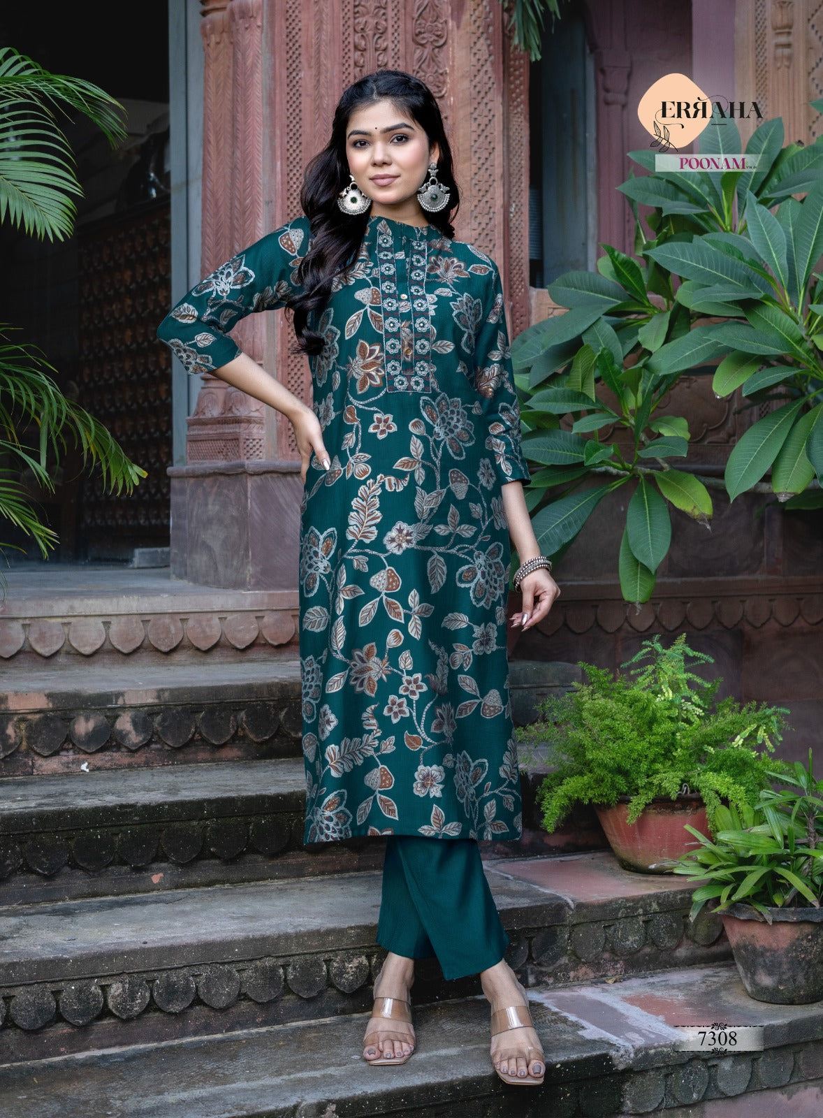 Poonam Vol 1 Erraha Vertican Silk Kurti Pant Set Manufacturer India