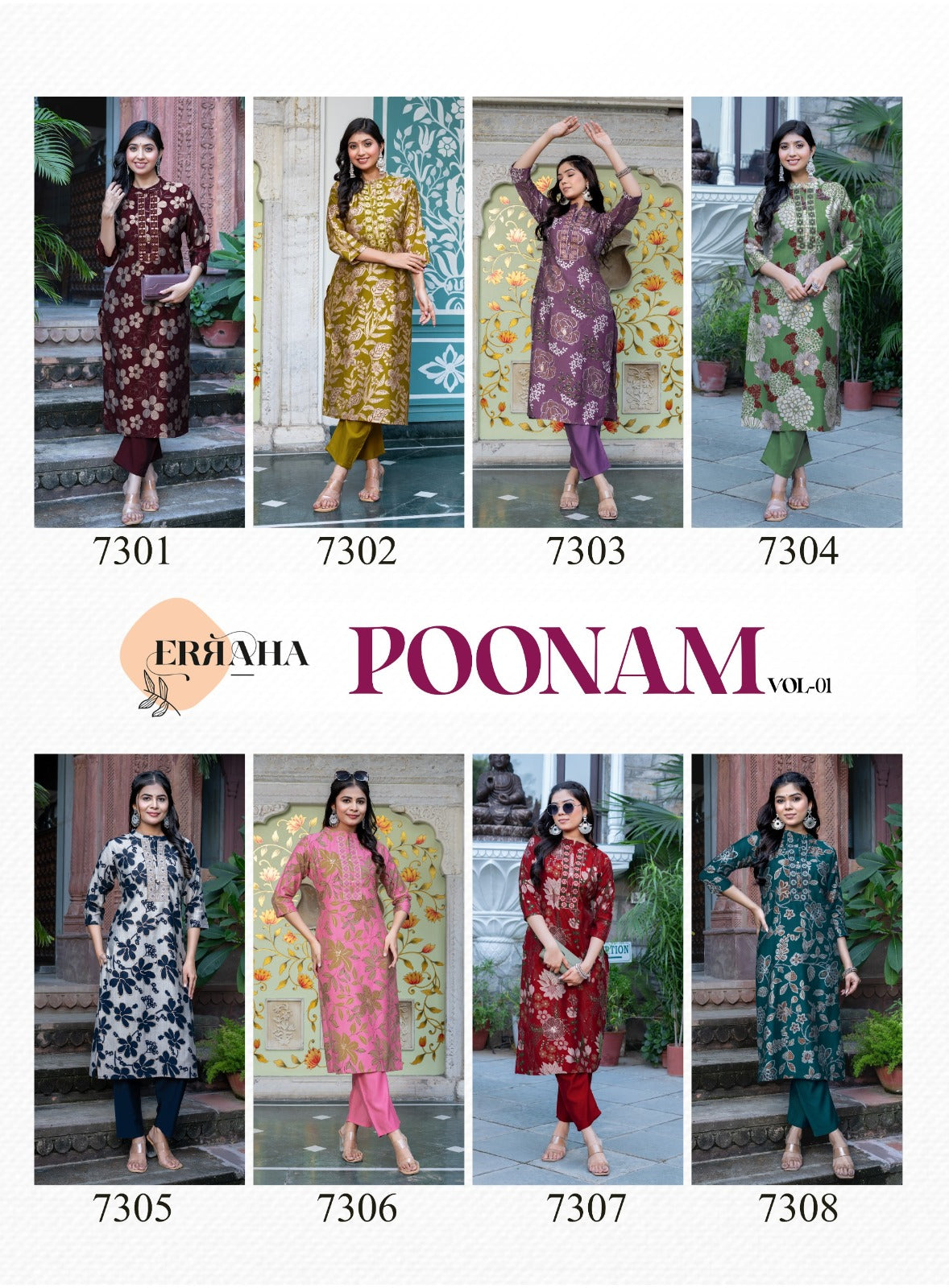 Poonam Vol 1 Erraha Vertican Silk Kurti Pant Set Manufacturer India