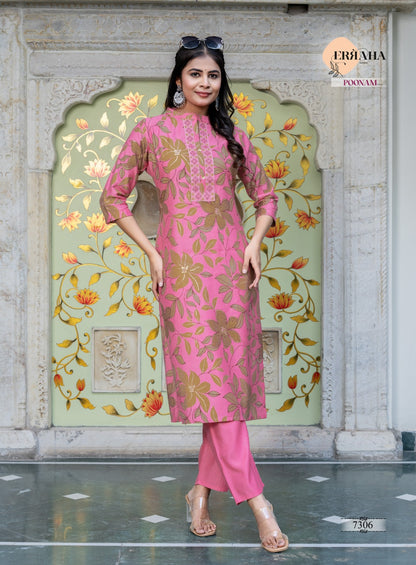 Poonam Vol 1 Erraha Vertican Silk Kurti Pant Set Manufacturer India