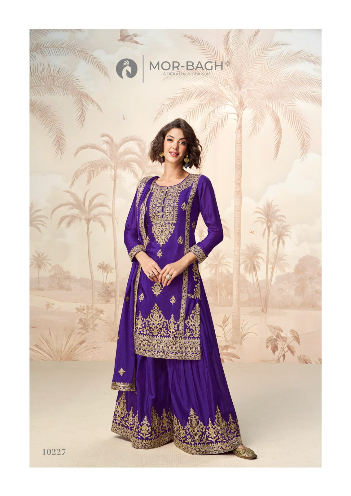 Poorva Mor Bagh Chinon Silk Readymade Plazzo Style Suits Manufacturer