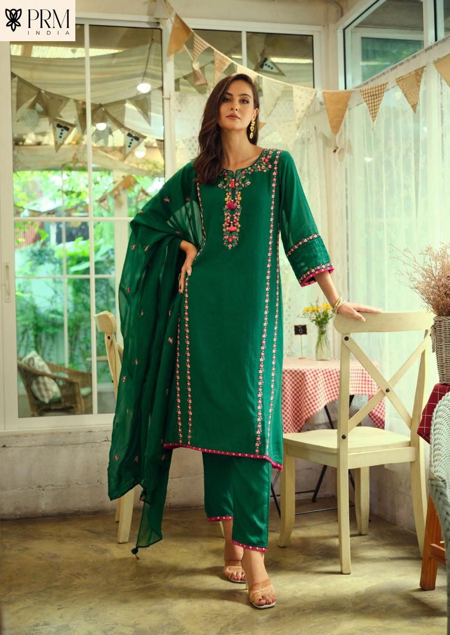 Poorva Prm India Mul Chanderi Readymade Pant Style Suits Exporter Gujarat