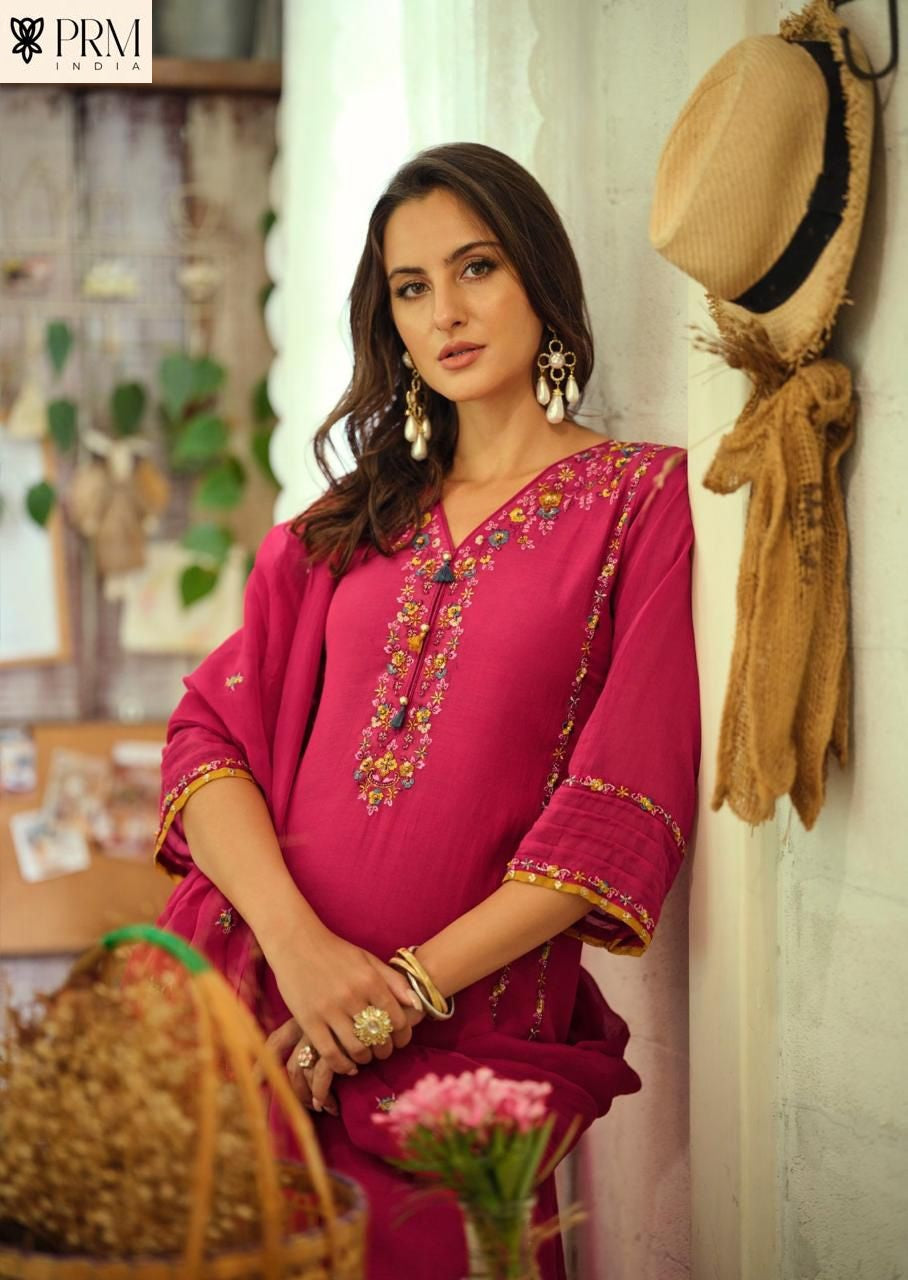 Poorva Prm India Mul Chanderi Readymade Pant Style Suits Exporter Gujarat