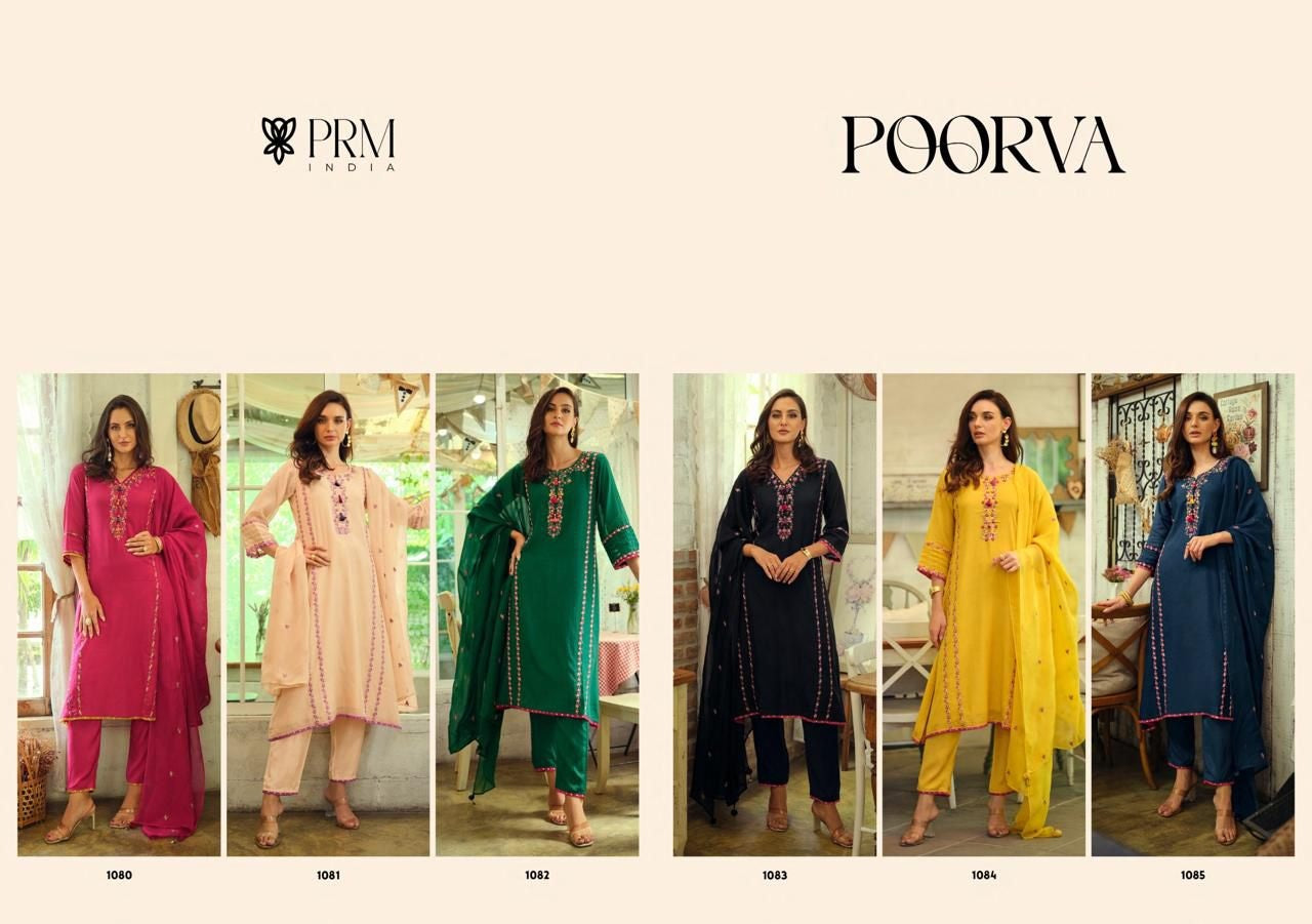 Poorva Prm India Mul Chanderi Readymade Pant Style Suits Exporter Gujarat