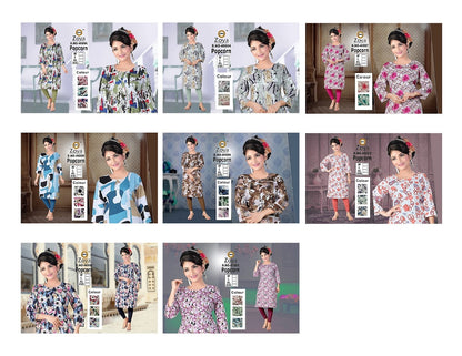 Popcorn Zoya Straight Cut Kurtis Wholesale Price