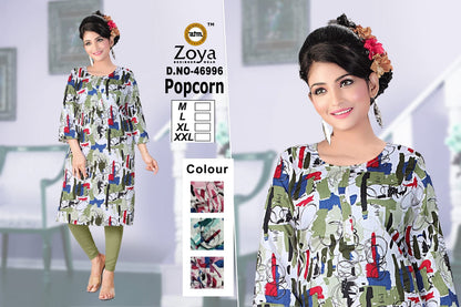 Popcorn Zoya Straight Cut Kurtis Wholesale Price