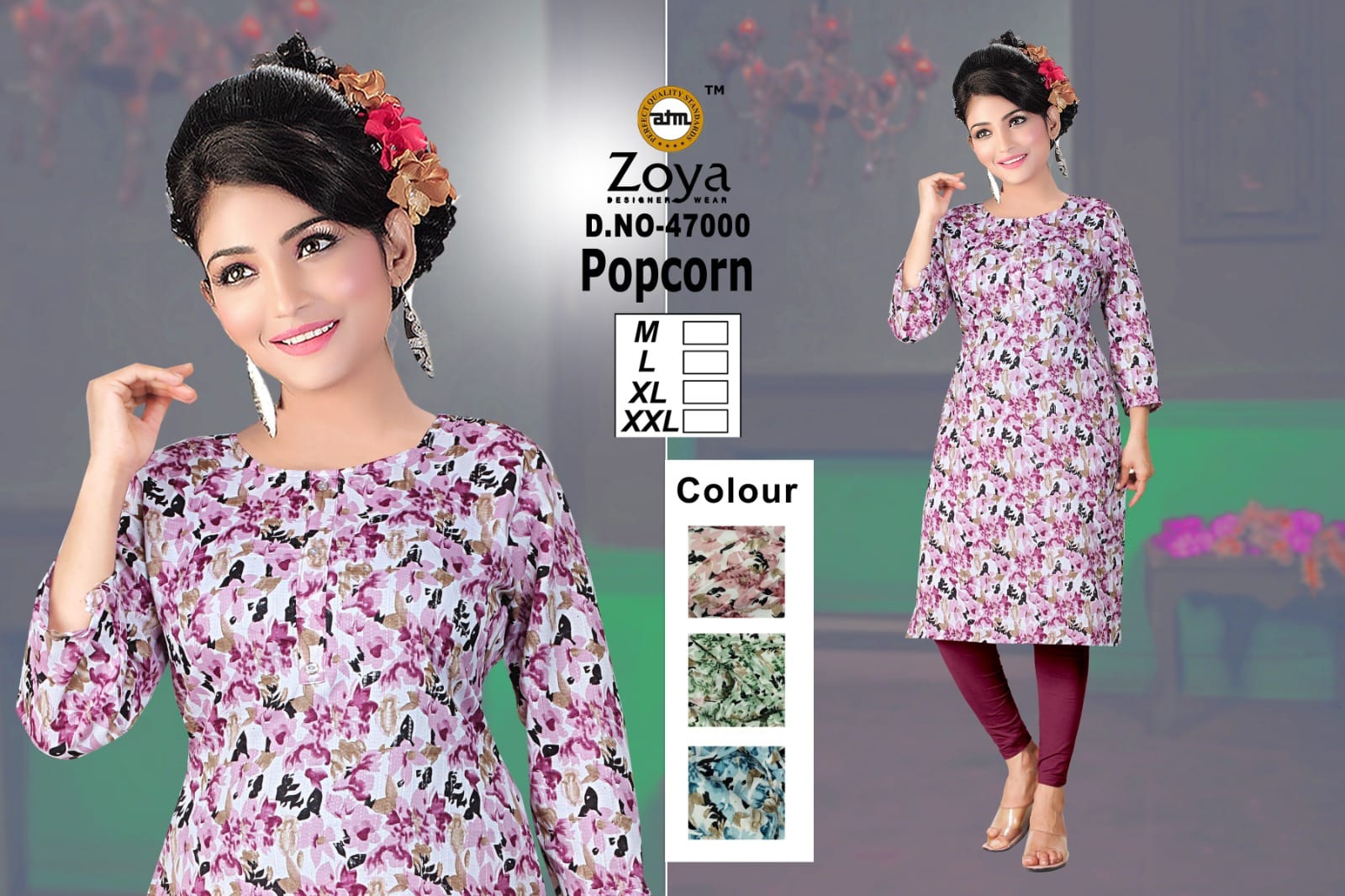 Popcorn Zoya Straight Cut Kurtis Wholesale Price