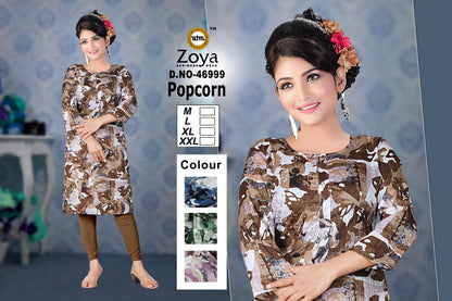 Popcorn Zoya Straight Cut Kurtis Wholesale Price