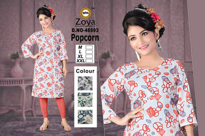 Popcorn Zoya Straight Cut Kurtis Wholesale Price