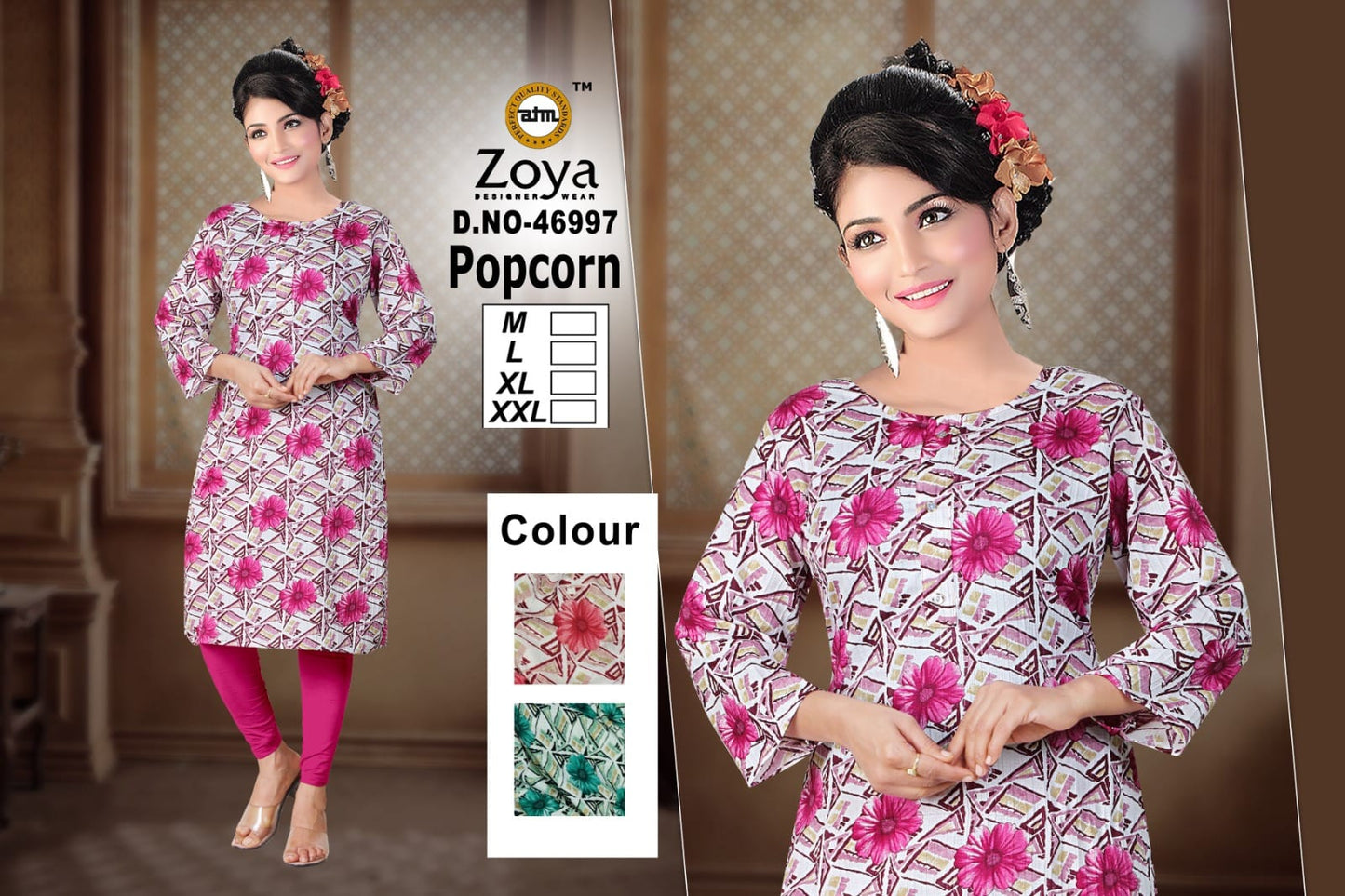 Popcorn Zoya Straight Cut Kurtis Wholesale Price