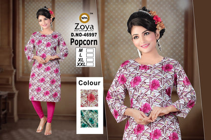 Popcorn Zoya Straight Cut Kurtis Wholesale Price