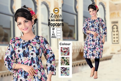 Popcorn Zoya Straight Cut Kurtis Wholesale Price