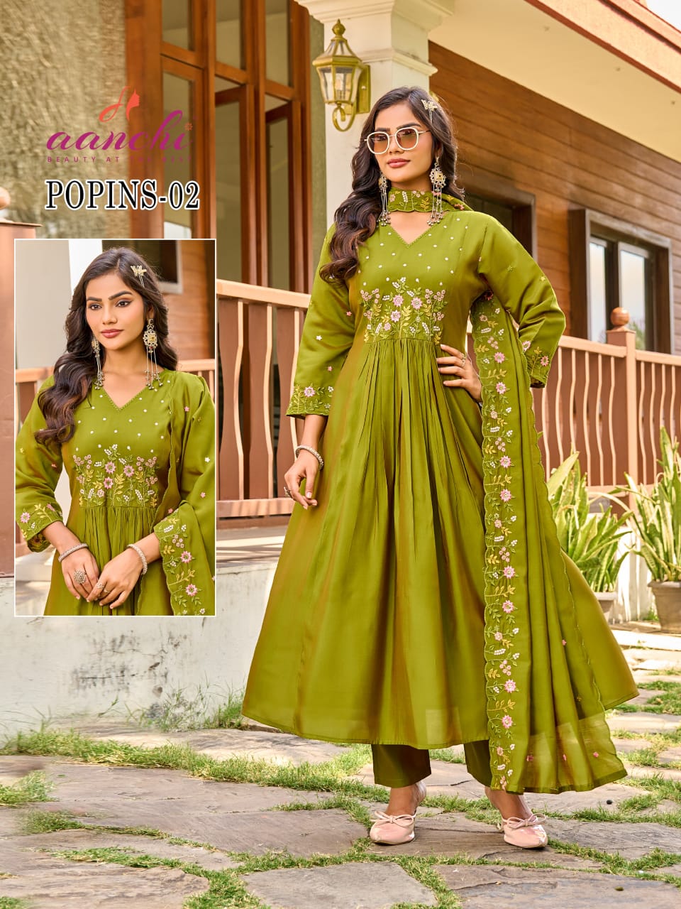 Popins Aanchi Shimmer Readymade Anarkali Suits Manufacturer Gujarat