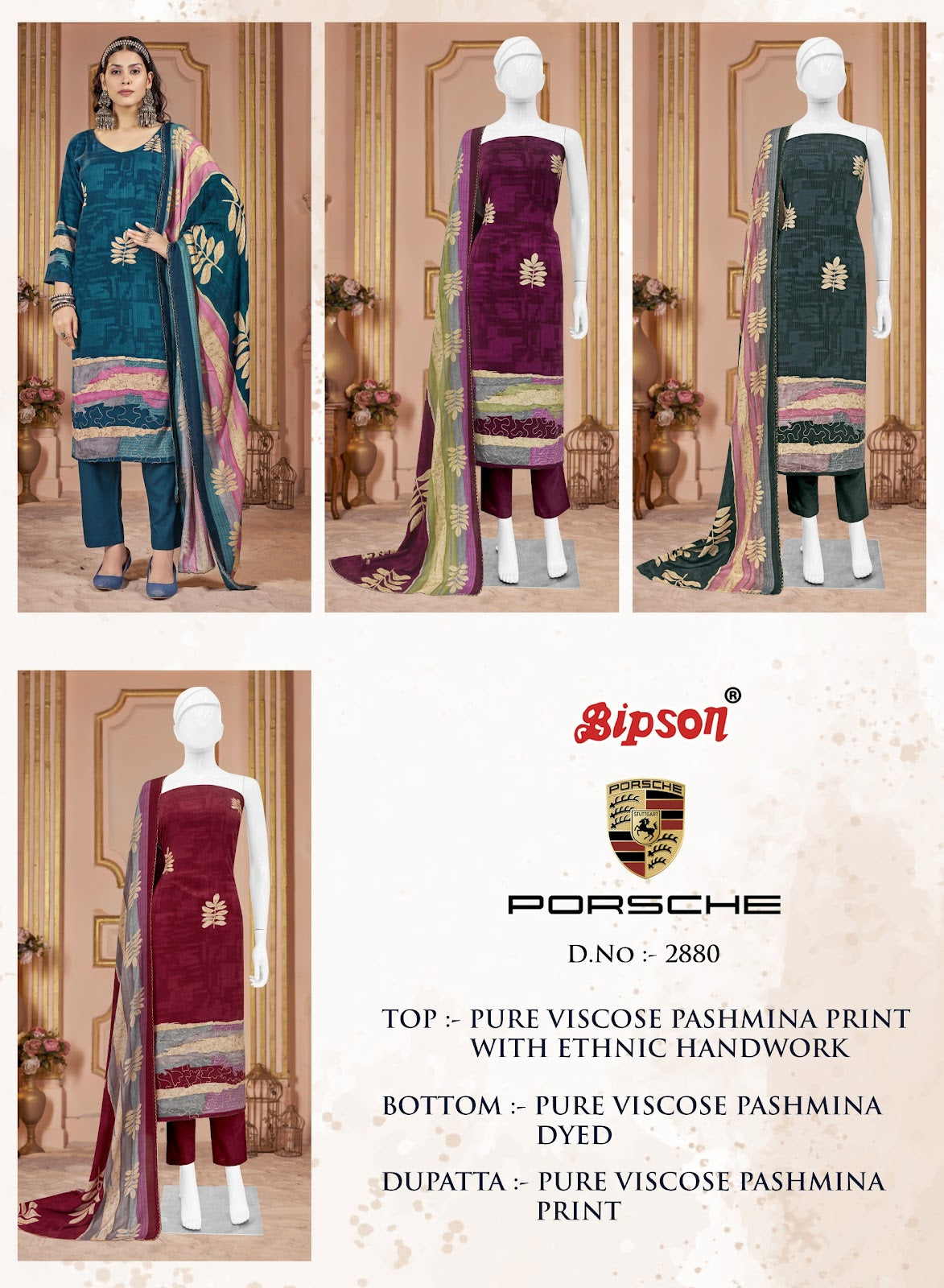 Porsche 2880 Bipson Prints Viscose Pashmina Suits Manufacturer