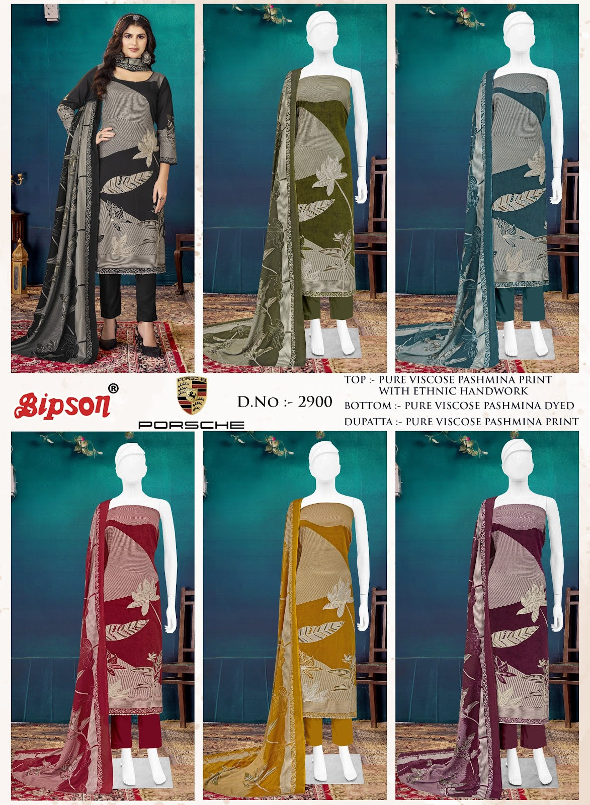 Porsche 2900 Bipson Prints Viscose Pashmina Suits Wholesale