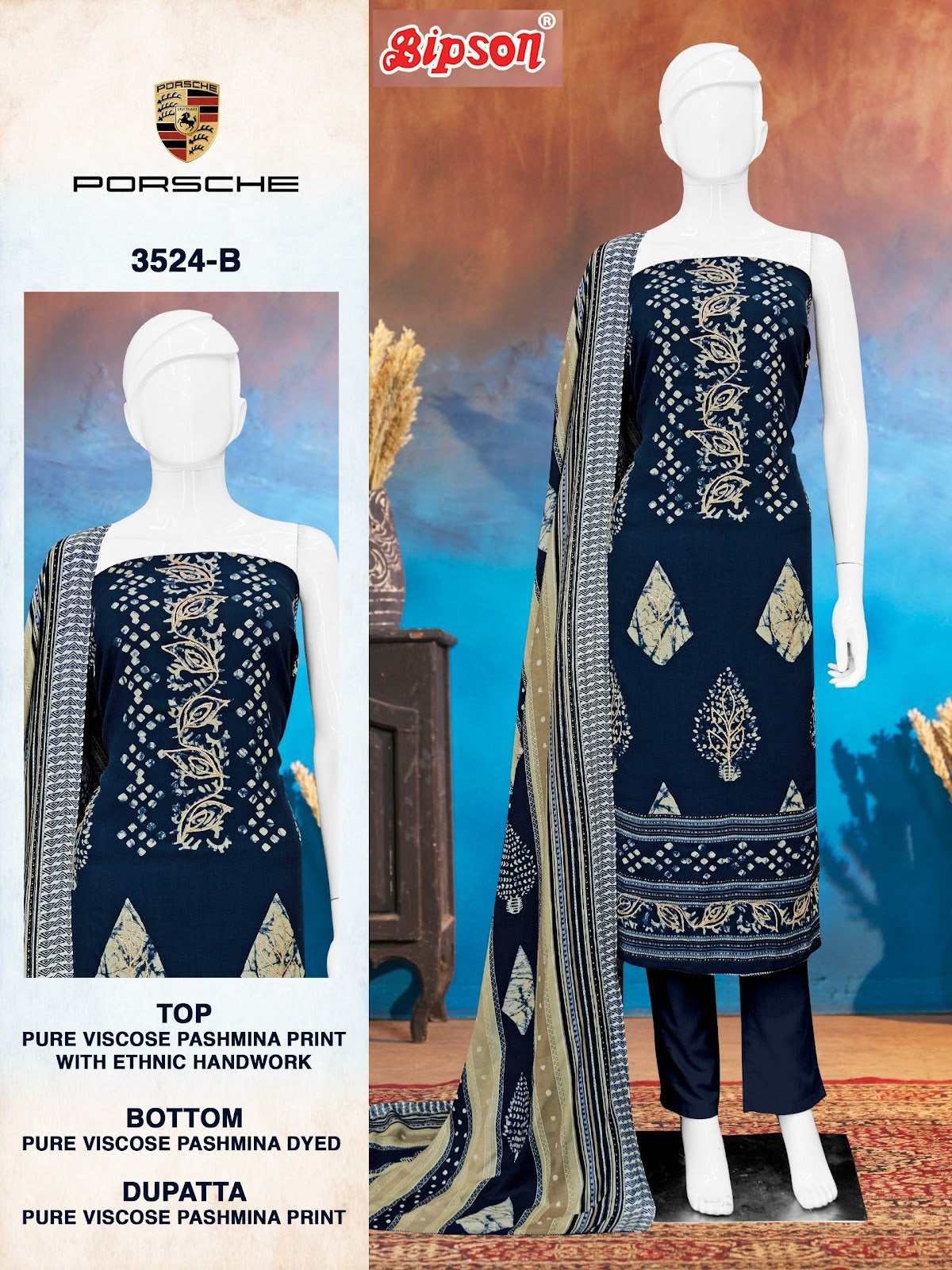 Porsche 3524 Bipson Prints Pashmina Suits Supplier