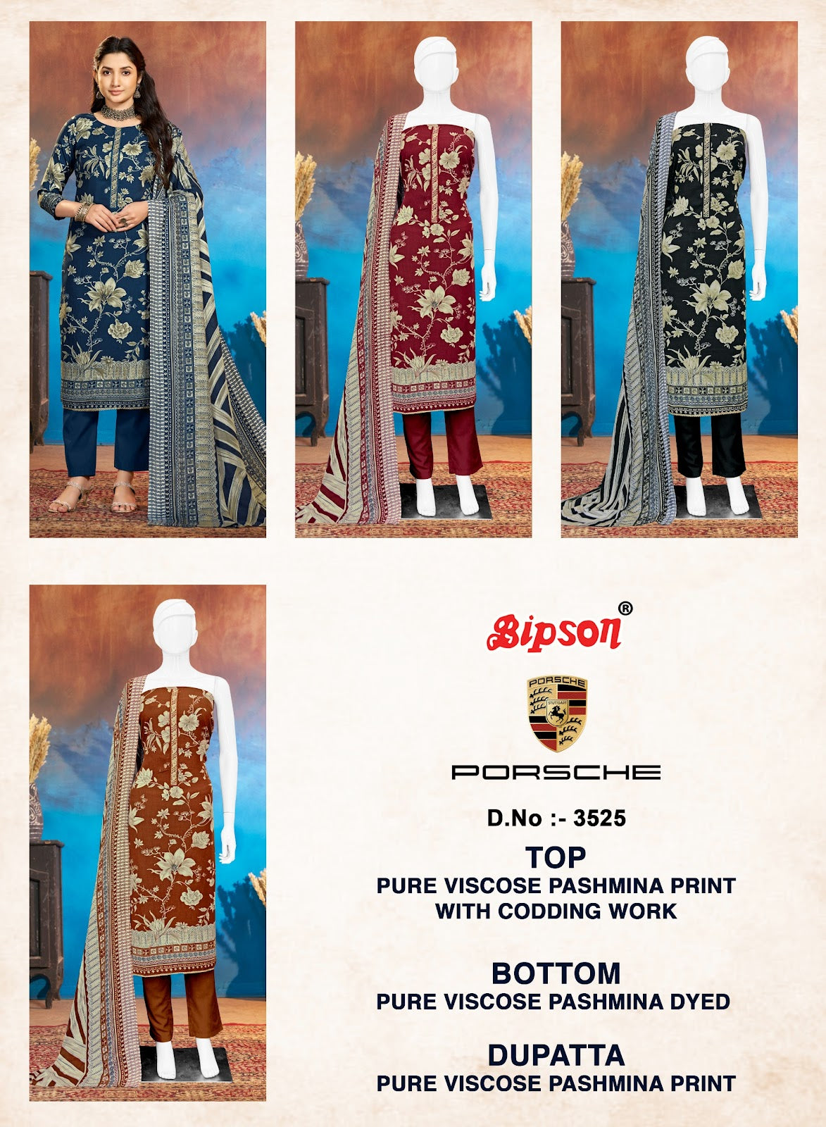 Porsche 3525 Bipson Prints Pashmina Suits Manufacturer