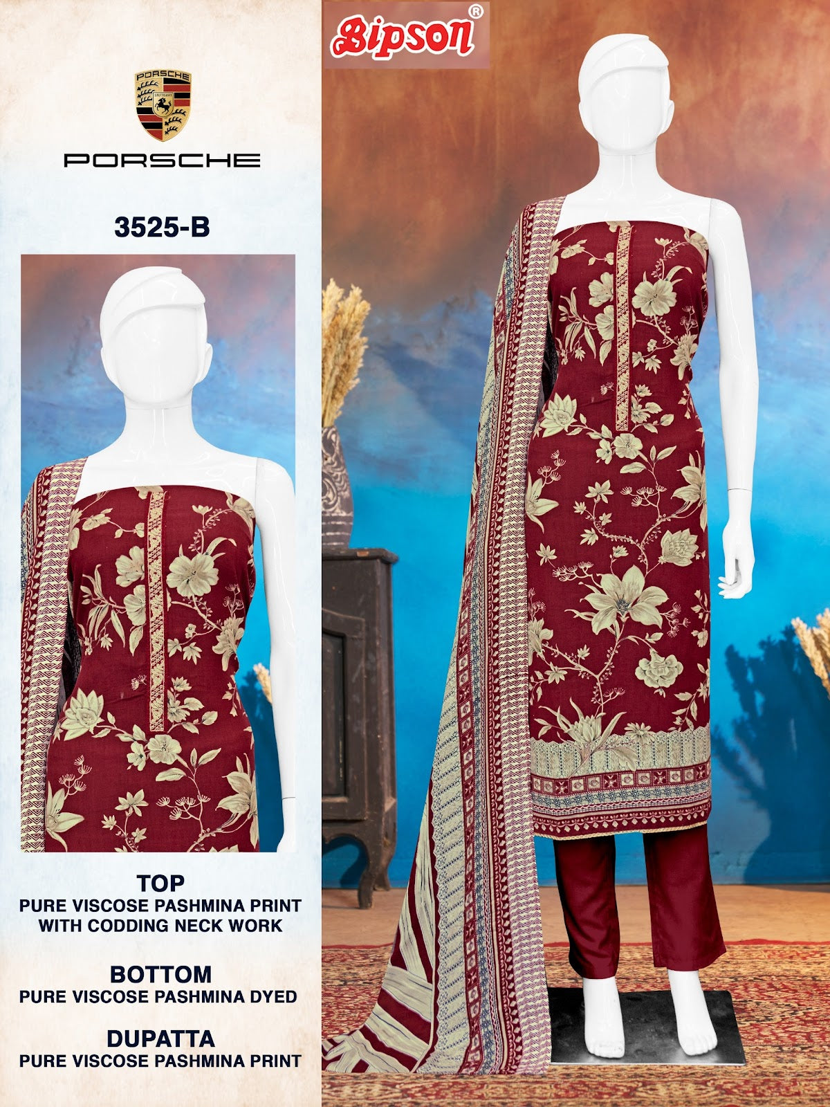 Porsche 3525 Bipson Prints Pashmina Suits Manufacturer