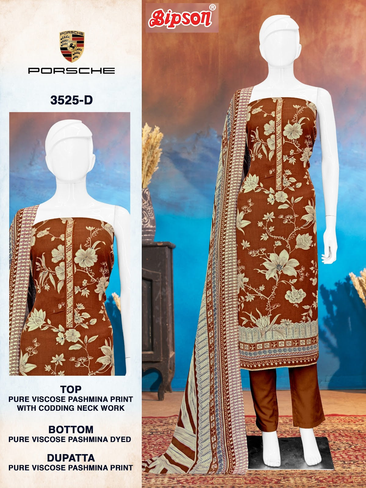 Porsche 3525 Bipson Prints Pashmina Suits Manufacturer