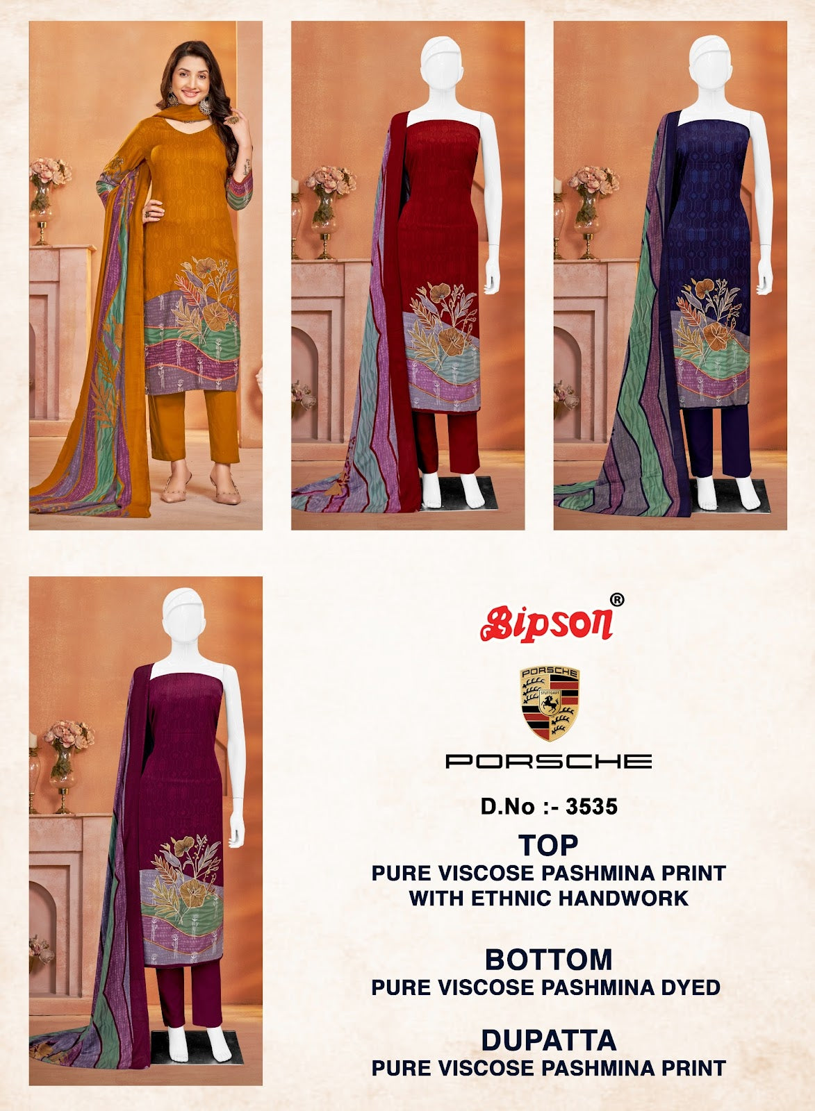 Porsche 3535 Bipson Prints Viscose Pashmina Suits Manufacturer