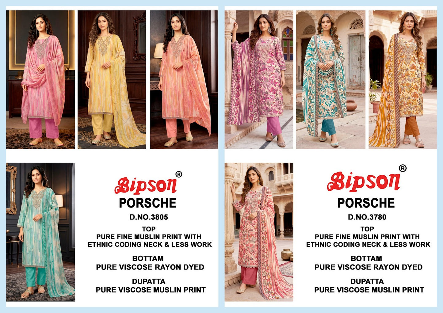 Porsche 3780-3805 Bipson Prints Muslin Pant Style Suits Supplier India