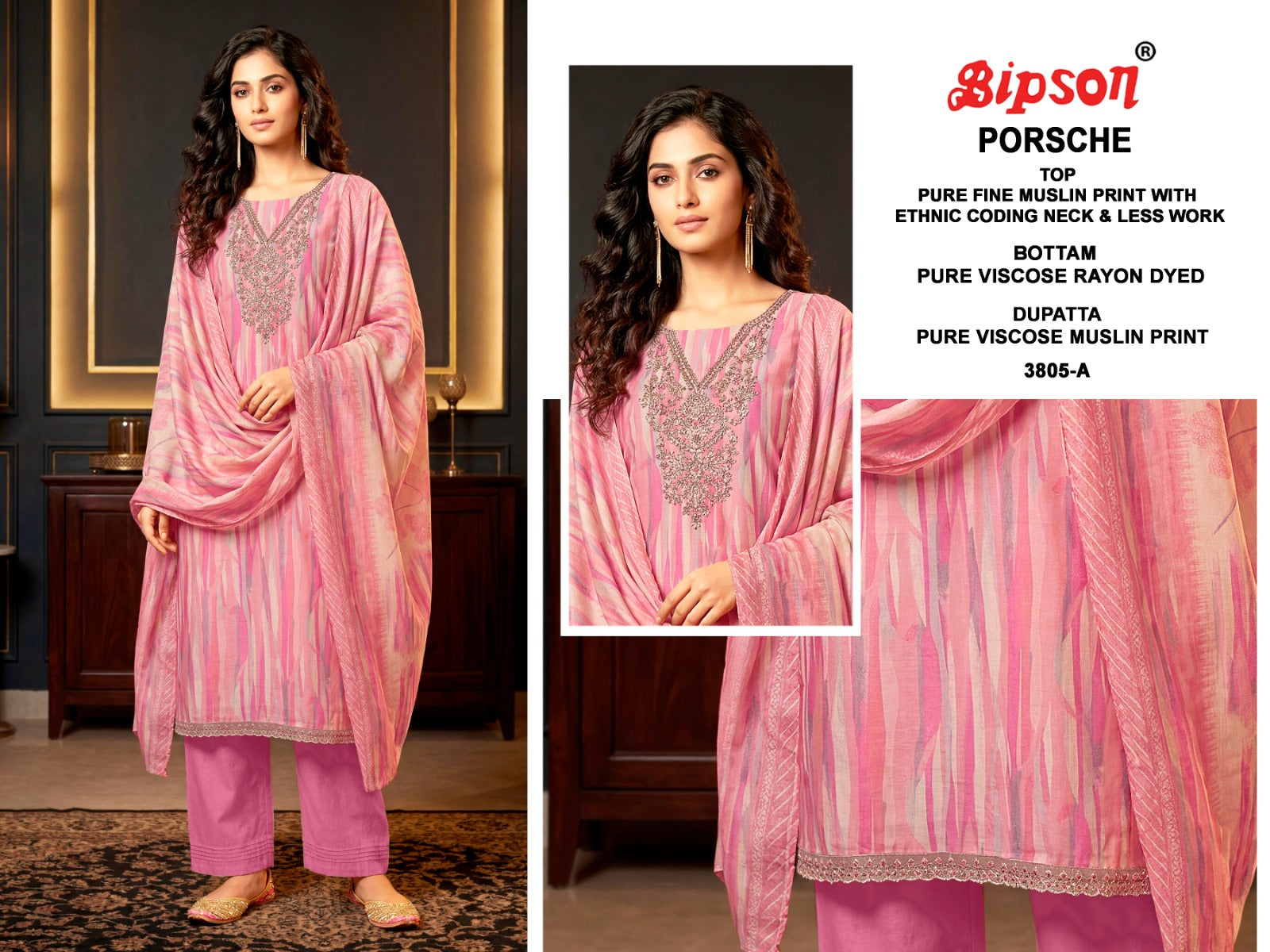 Porsche 3780-3805 Bipson Prints Muslin Pant Style Suits Supplier India