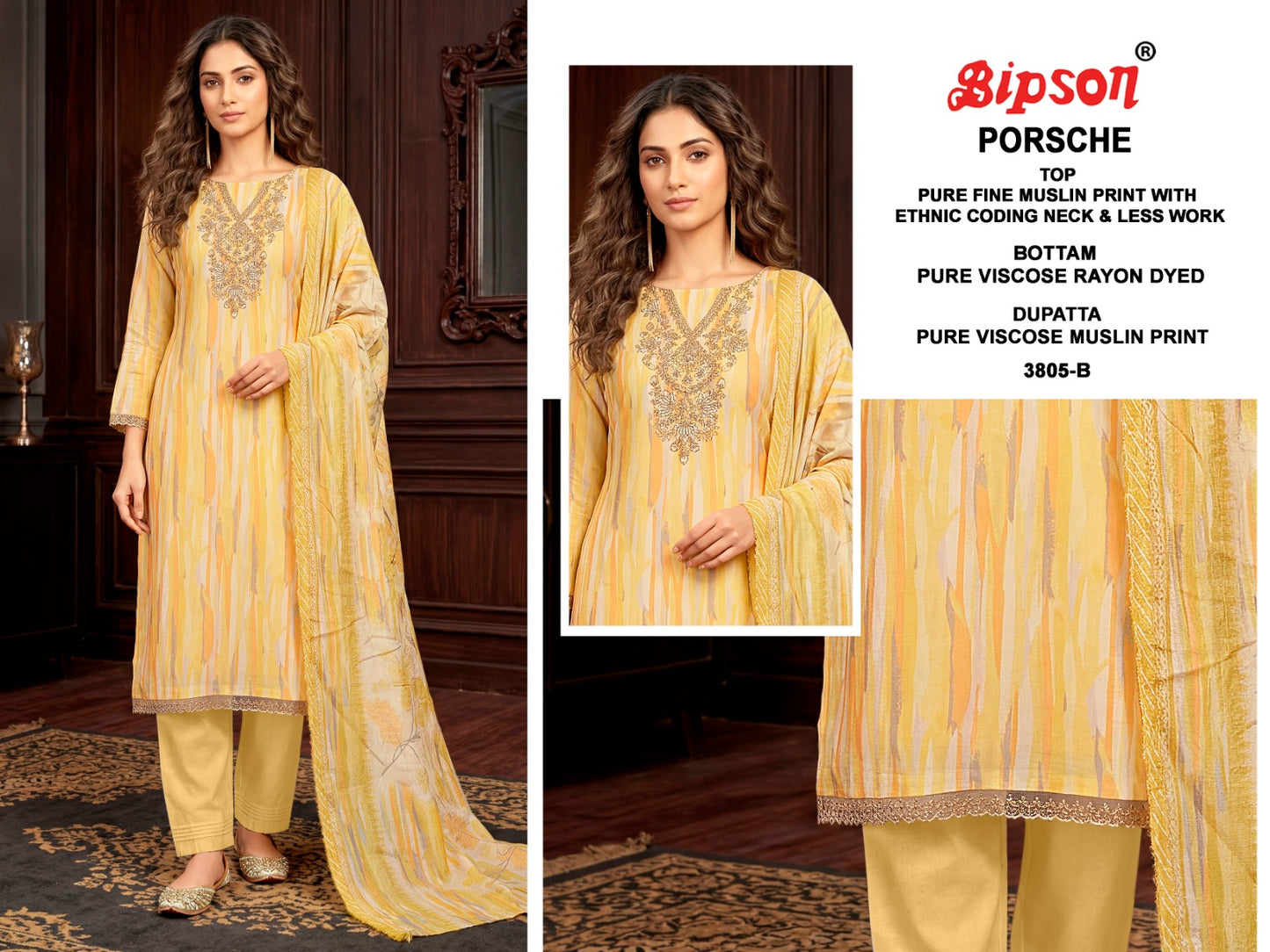 Porsche 3780-3805 Bipson Prints Muslin Pant Style Suits Supplier India