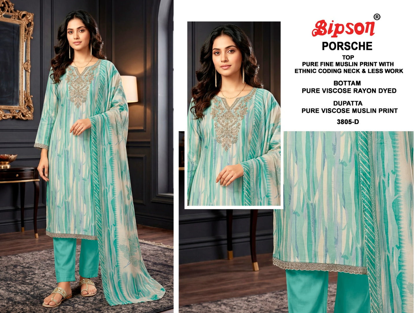 Porsche 3780-3805 Bipson Prints Muslin Pant Style Suits Supplier India